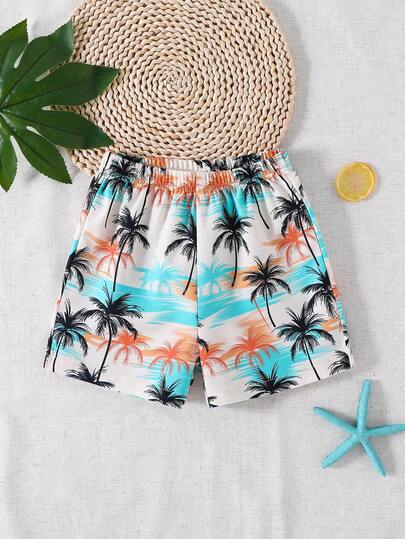 Young Boys' Loose Casual Printed Shorts, Suitable For Daily Leisure, Beach, Street Photography, Gathering In Spring And Summer