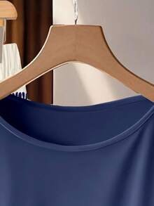 SHEIN Clasi Casual Minimalist Geometric Pattern Vacation Tie Bow Blouse & Loose Straight Leg Pants 2 Pieces Set, Suitable For Spring/Summer - Multicolor - View 4