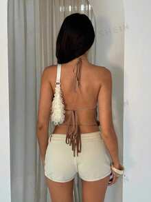 Glamine 女士无袖亮片性感沙滩度假上衣 - 咖啡棕 - 查看 2