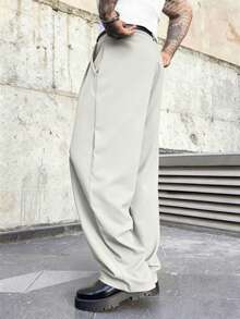 Manfinity Homme Plus Size Men's Suit Pants, Casual Versatile Straight-Leg Trousers For Ceremony, Formal - Beige - View 2