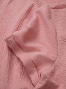 Breezaya 女士纯色V领休闲百搭日常短袖衬衫 - 粉色 - 查看 7