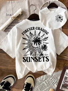 DrmWander Women's T-Shirt, Casual Street Style Graphic Short Sleeve T-Shirt, Cute Summer Top - White - View 1