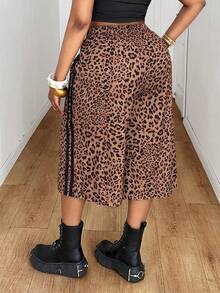 Maweii Plus Size Women's Casual Leopard Print Fabric Elastic Waist Drawstring Bow Decor Wide Leg Pants, Versatile Design For Vacation, Concert, Outing, Party, Date Night, Spring/Summer - Multicolor - View 2