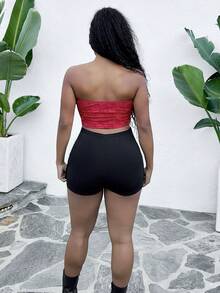 Tyla Gomez 女士优雅提花荷叶边抹胸上衣 - 紅色 - 查看 2