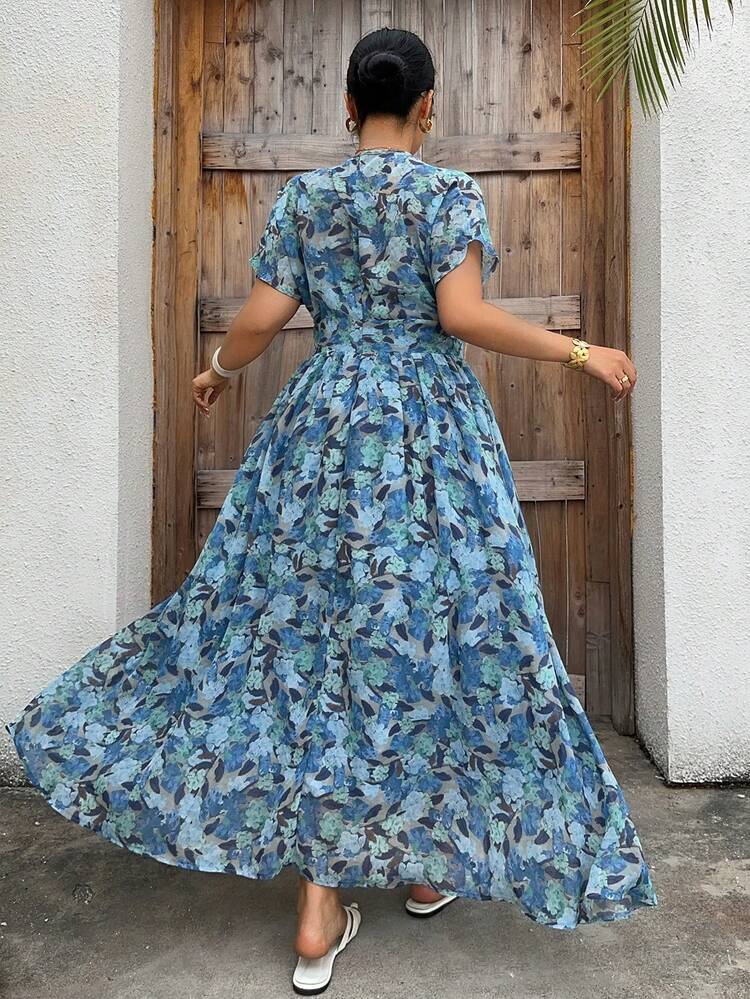 Dazy Plus Plus Size Women Floral Print Short Sleeve Elegant Dress Summer Boho