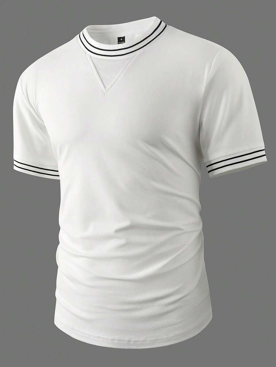 Manfinity Homme Camiseta de manga corta casual de hombre con bloques de color y rayas, para verano - Blanco - Ver 1