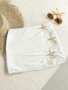 Swim SXY Falda de verano para mujer de tela texturizada y calada - Blanco - Ver 2