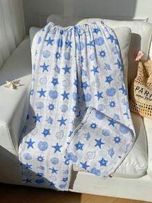 Comfortcana Quần ống rộng hai lớp bằng chiffon, cạp chun, chất liệu 100% cotton, họa tiết kẻ caro và đại dương, thích hợp mặc ở nhà và đi nghỉ mát. Hàng mới về mùa xuân/hè 2026, thời trang đa năng, phù hợp cho kỳ nghỉ biển, dạo chơi thường ngày, phong cách retro Y2K những năm 2000, món đồ không thể thiếu cho kỳ nghỉ xuân. - Màu xanh lam - Xem 4