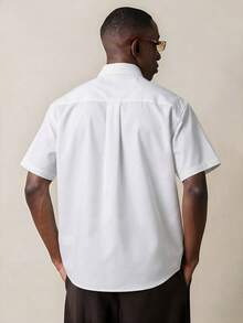 SUMWON Men's Short Sleeve Button Down Collared Shirt With Pocket Detail Classic Fit Business Casual - White - View 2