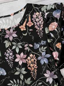 EMERY ROSE 大码女式休闲优雅印花圆领双层短袖宽松衬衫，女士夏季服装，女士度假装，女士夏季服装 - 彩色 - 查看 5