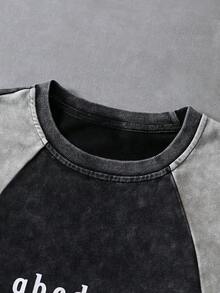Manfinity Roghcode Vintage Streetwear Men's Dark Grey Short Sleeve T-Shirt,Knitted Round Neck Oversized Tee,Retro Distressed Fleece,Autumn City Break Casual Streetstyle - Black - View 7