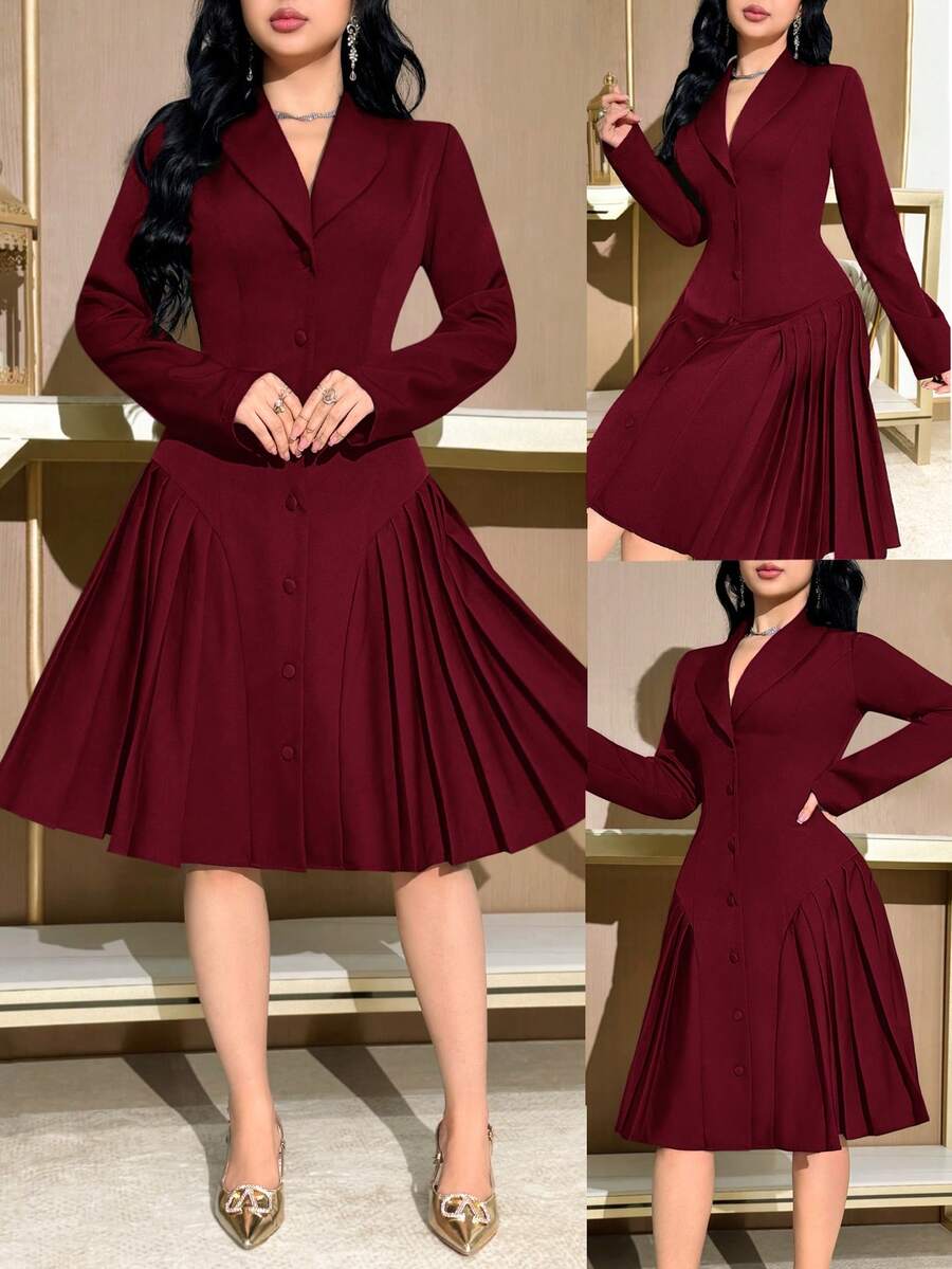 Feyla فستان سهرة أنيق بتصميم ياقة وخصر مجعد