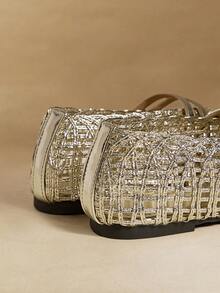 Rosivie 女士手工编织方头休闲舒适平底乐福鞋 - 金色 - 查看 4