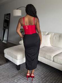 Tyla Gomez 抽褶高開叉包臀中長半身裙 - 黑色 - 查看 2