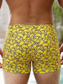 Manfinity Swimmode 男士欢乐黄鸭印花抽绳腰泳裤 - 黃色 - 查看 2