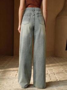 Anewsta Women's Fashionable Sexy Hollow-Out Embroidered Mother's Day Blue Straight-Leg Jeans, Spring/Summer - Blue - View 6