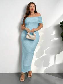 Firerie Đầm mini ôm sát cơ thể cỡ lớn, thanh lịch, sang trọng, thích hợp đi làm, dự tiệc trà chiều, hơi gợi cảm, đi xem hòa nhạc, dự tiệc tùng, phong cách retro, học thuật, lãng mạn, đi nghỉ mát, màu mơ, trễ vai, tay ngắn, hơi trong suốt dành cho phụ nữ. - Xanh da trời - Xem 6
