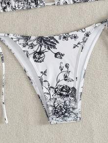Swim Mod 女款白色花卉掛脖比基尼套裝，夏季休閒兩件式泳裝海灘裝，適用泳池派對、度假、假期，密西根大學金黃色狼隊海灘穿搭 - 黑與白 - 查看 6