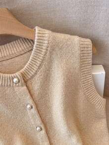 Franclia Áo vest dệt kim một hàng khuy thanh lịch, tối giản kiểu Pháp dành cho nữ, đa năng. - Lạc đà - Xem 4