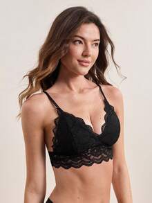 SHEIN 花邊鰭邊鑲邊內衣三角褲 - 黑色 - 查看 9