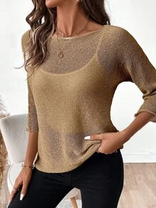 SHEIN Holidaya 女士纯色休闲百搭日常毛衣 - 咖啡棕 - 查看 4
