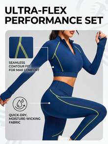 Innovista Women's Mesh Patchwork Long Sleeve Zip-Up Mock Neck Top And Leggings Equestrian Outfit - White - View 6