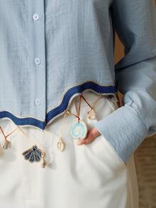 Anewsta Women's New Blue Heavy-Duty Sea Element Crocheted Shirt - Blue - View 4