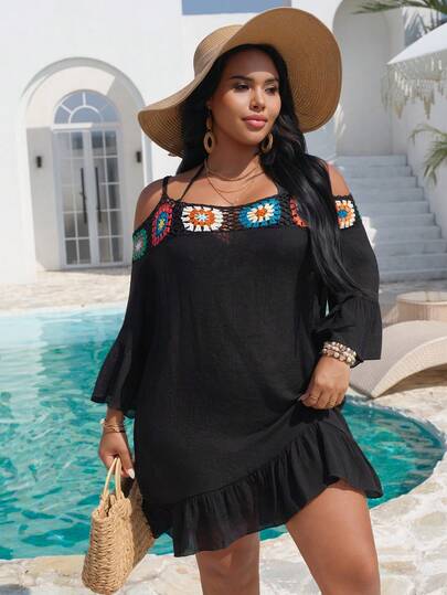 Swim Vcay Plus Size Handmade Colorful Crochet Beach Cover-Up