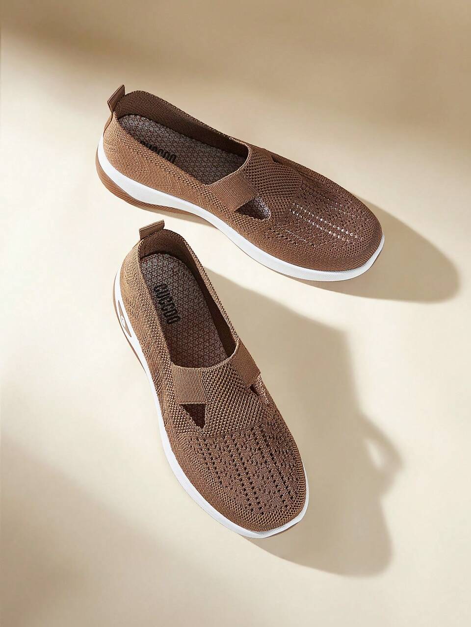 CUCCOO EASI Ladies Slip-On Solid Color Textile Breathable Small Round Toe Flat Bottom Casual Sports Shoes Comfortable Daily Outdoor Casual Textile Brown Casual Sports Shoes Daily Outdoor