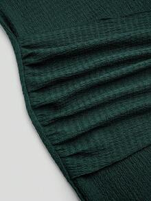 Sweetra Plus Size Women Metal Crescent Moon Buckle Dress - Dark Green - View 4