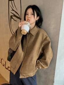 DAZY 女式韩版街头风宽松休闲外套夏季 - 卡其色 - 查看 1