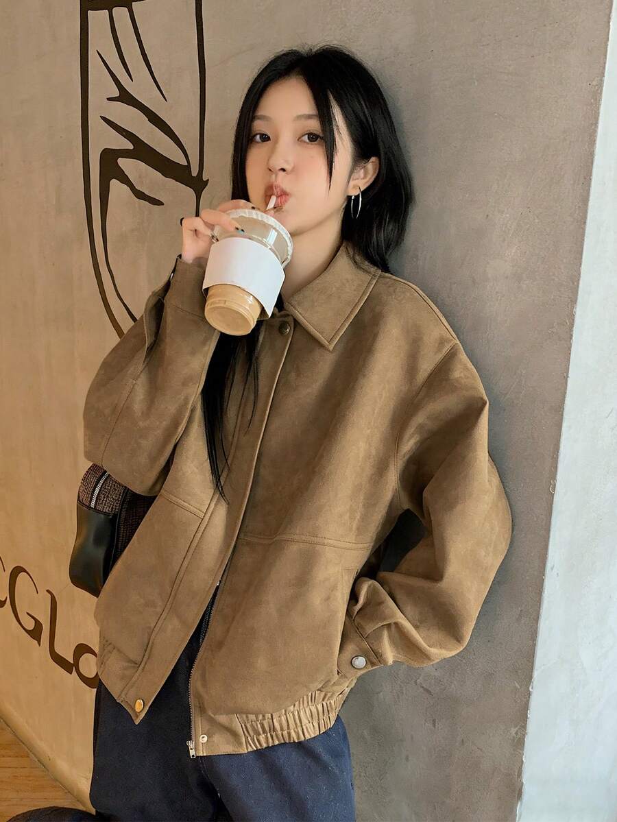 DAZY 女式韩版街头风宽松休闲外套夏季 - 卡其色 - 查看 1