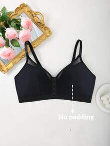 Áo ngực cỡ lớn cài phía trước, màu trơn, phối lưới. - màu đen - Xem 6