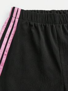 Tween Girls' Black & Pink Ribbon Loose Pants, Versatile Daily Wear, Spring/Summer New Arrival - Black - View 4