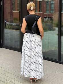 Bethéva Women's French-Style Elegant Polka Dot Print Long Skirt For Fall   White Skirt For Women    Elegant Party Clothes   New Year Women's Clothes  Autumn Winter Women      White Polka Dot Skirt    Black And White Skirt    Polka Dot Midi Skirt Casual Spring - Beige - View 2