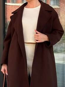 Bethéva Women's Fashionable & Versatile Overcoat, Autumn/Winter - Coffee Brown - View 3