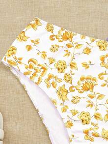 SHEIN Swim Mod 大码女式三件套随机印花吊带比基尼泳衣 - 薑色 - 查看 3