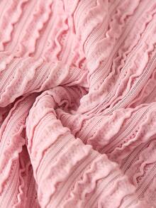 Ellevyn Sweet & Spicy Knit Midi Dress, Stand Collar, Ruffle Sleeves, Bodycon Fit, Date Night Dress - Pink - View 5