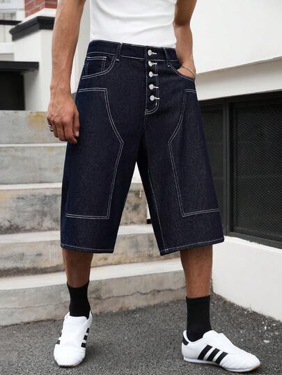 GALLERY FADE Pantaloni scurți cargo din denim de lux, ușori, casual, pentru bărbați, pantaloni scurți de lucru, din blugi spălați, de lungime medie