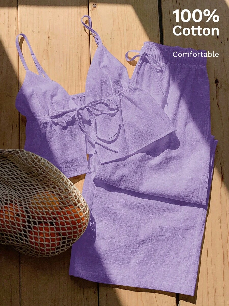 Comfortcana Women's Linen Sleeveless Top And Pants 2 Pieces Set, Summer - Purple - View 1