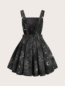 Sweetra Plus Size Dark Starry Sky Print Pinafore Dress - Multicolor - View 2