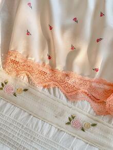 SweetSlumber 5pcs Women's Satin Patchwork Lace Floral Pajama Set, Includes Camisole Dress, Robe, Camisole, Shorts And Pants Sleepwear - Pink - View 6