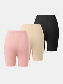 SHEIN 3条/包 女童百搭日常穿着弹力多功能黑色打底裤 - 彩色 - 查看 2