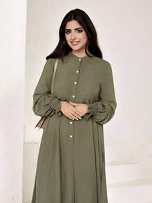 Veilorie Women's Solid Color Front Button Asymmetric Hem Long Sleeve Top And Pants Elegant 2 Pieces Set - Army Green - View 12