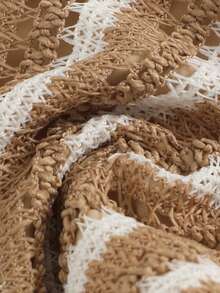 Bellisia Women's Boho Sexy Summer Beach Golf Holiday White Swimwear Set, Textured Jacquard Knit Fabric,Shell Trim,Spaghetti Strap Drawstring Bikini Outfit - Brown - View 8