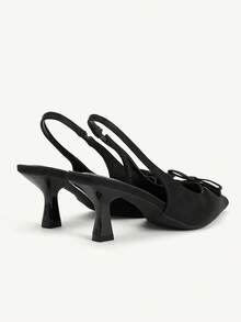 CUCCOO CHICEST Women Shoes Summer And Summer Bow Decoration Pointed Toe Thin Heel Middle Heel Slip-On 6.5cm Women's High Heel Shoes Commuter Style Solid Color Workplace Dating Versatile Elegant Low Vamp Comfortable Dress Shoes Summer Shoes Wedding Shoes Bride Shoes - Black - View 4