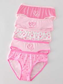 Bộ 5 chiếc quần lót in hình trái tim cho bé gái, thoải mái, mềm mại, thoáng khí, phối màu đẹp mắt, thích hợp làm quà tặng ngày Valentine. - Nhiều màu - Xem 5