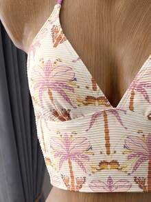 Bellisia New Women's 2-Piece Set, Skin-Friendly Fabric Random Print Halter Top And Side Tie Pants, Beach Vacation Swimwear Set, Spring/Summer - Multicolor - View 4