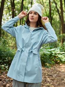 In My Nature 女士植物印花插肩袖拉链半开襟连帽户外雨衣 - 藍色 - 查看 3