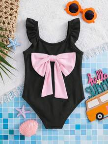 Emery Rose Kids Emery Rose Kids 女童荷叶边蝴蝶结连体泳衣，姐妹装 - 淺粉色 - 查看 8